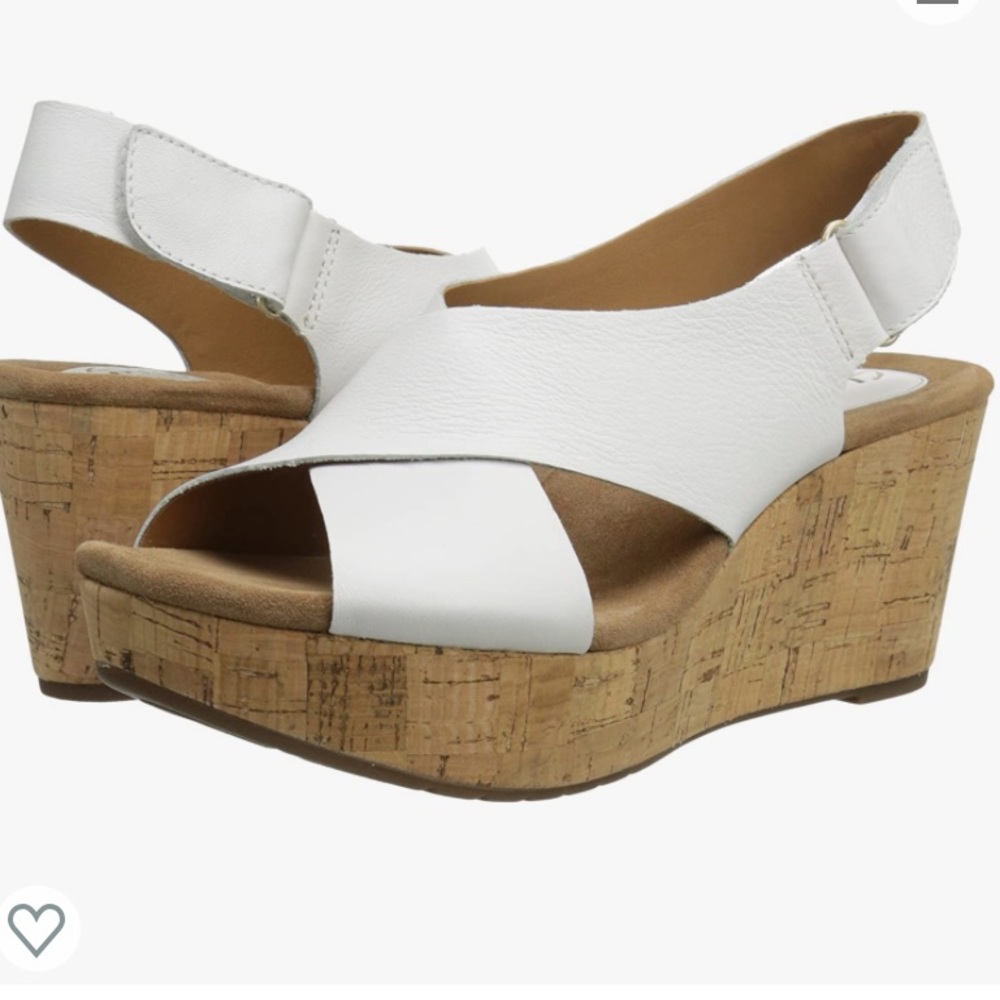 CLARKS CASLYNN WHITE SHAE WEDGE PLATFORM SANDALS